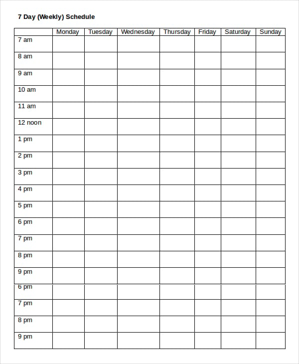 7 day schedule template