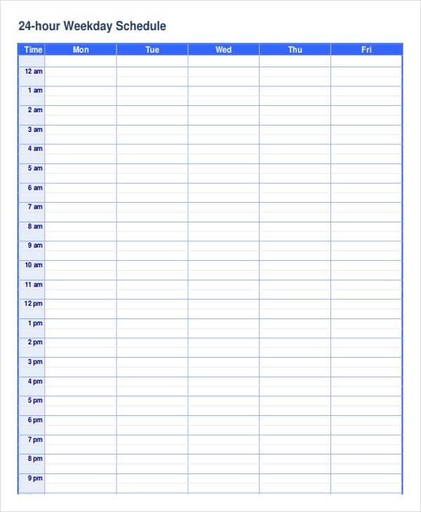 24 hour schedule template