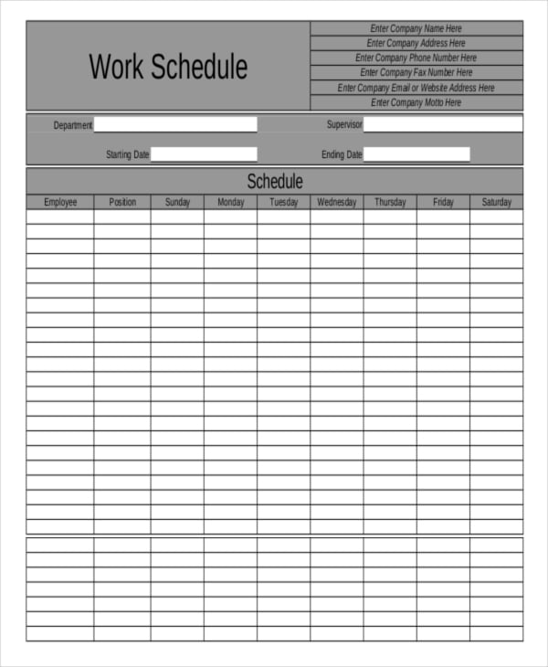 scheduling template for work
