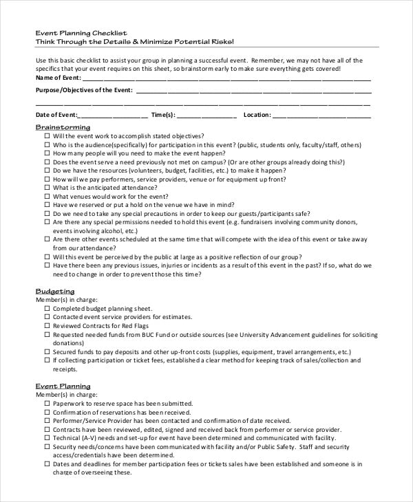 event planning checklist for student organization