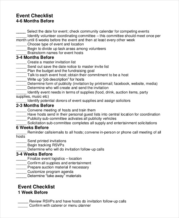 Event Planning Checklist - 16+ Free Word, PDF Documents ...