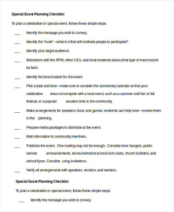 sample special event planning checklist