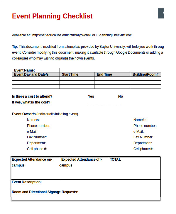 Event Planning Checklist - 16+ Free Word, PDF Documents Download
