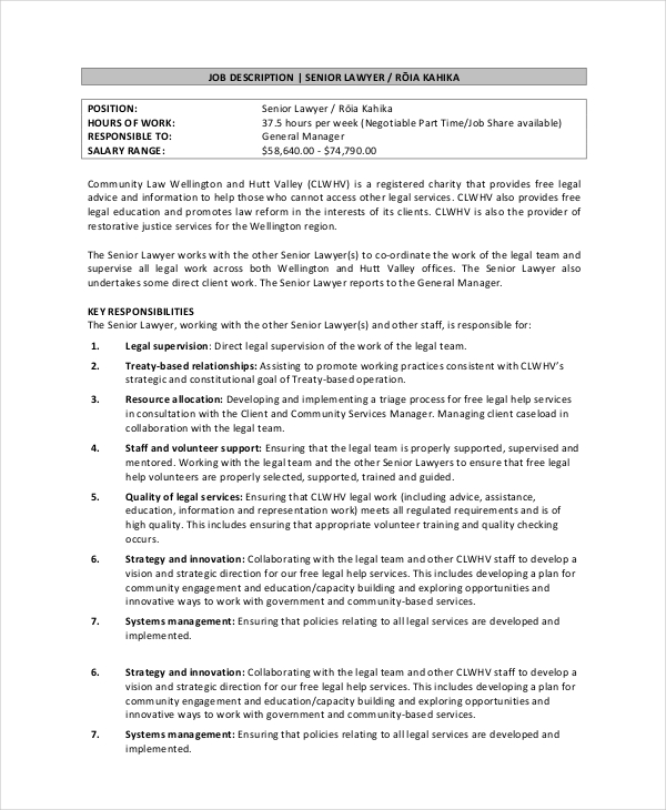 10 Sample Lawyer Job Description Templates PDF DOC