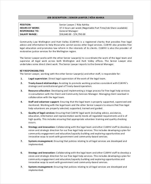 10+ Sample Lawyer Job Description Templates PDF, DOC