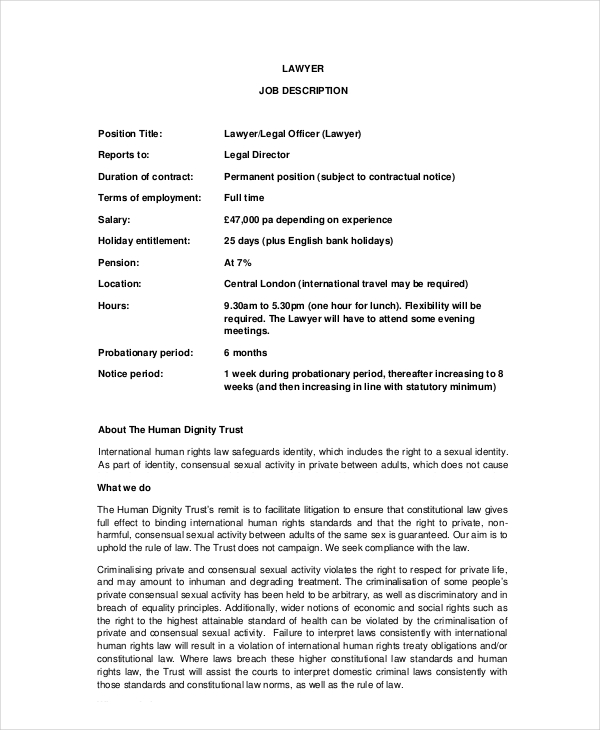10+ Sample Lawyer Job Description Templates PDF, DOC