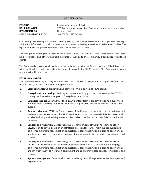 10 Sample Lawyer Job Description Templates PDF DOC