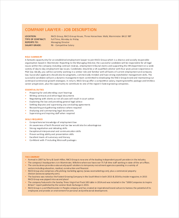 10+ Sample Lawyer Job Description Templates PDF, DOC