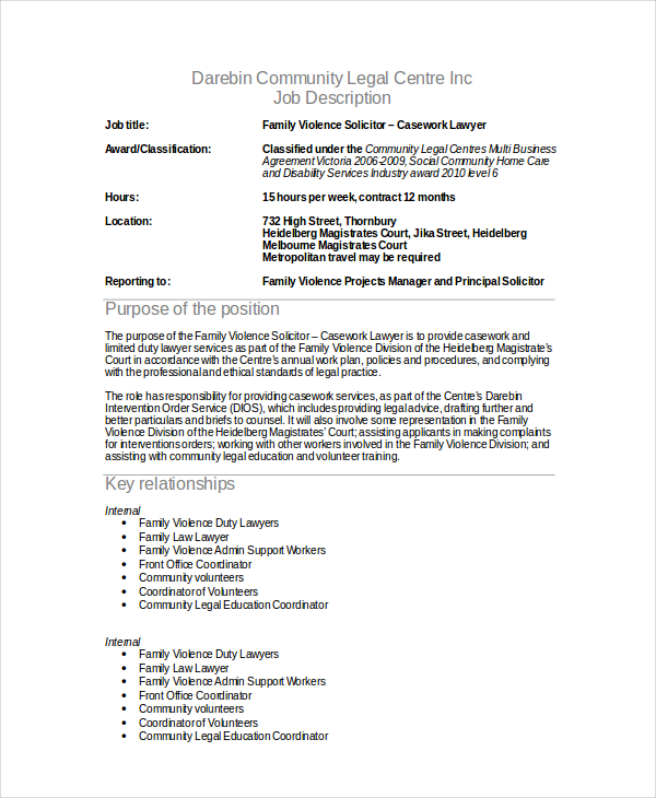 7+ Sample Lawyer Job Description Templates - PDF, DOC ...