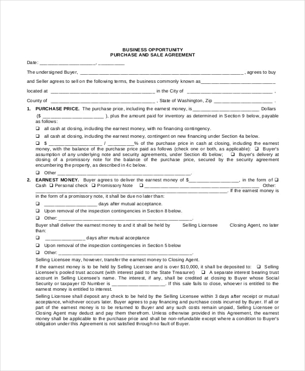 business opportunity purchase sale agreement