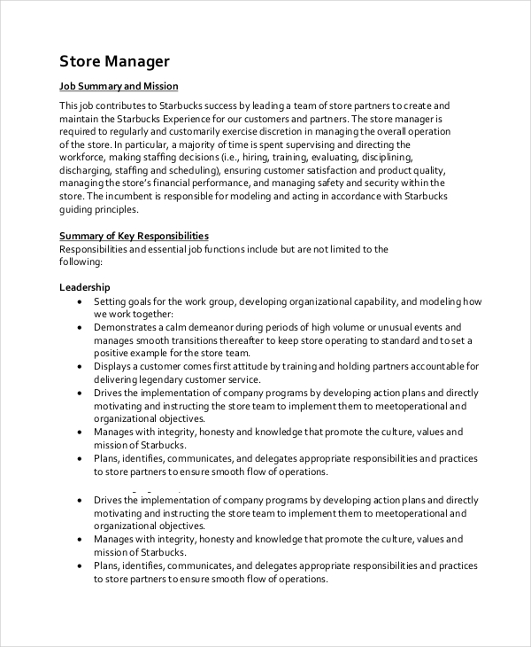 Shop Manager Job Description Mryn Ism