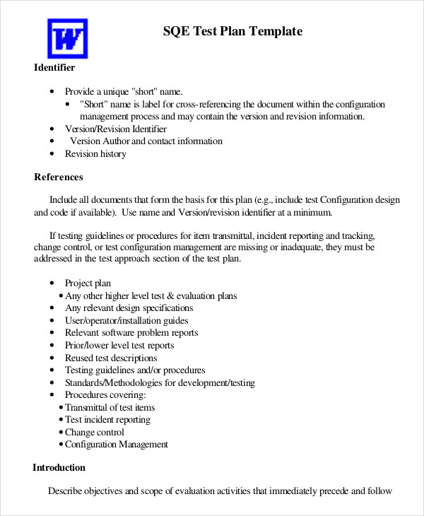 sqe test plan template