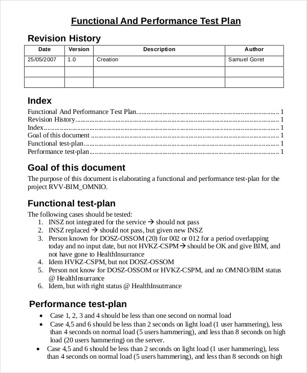 functional and performance test plan