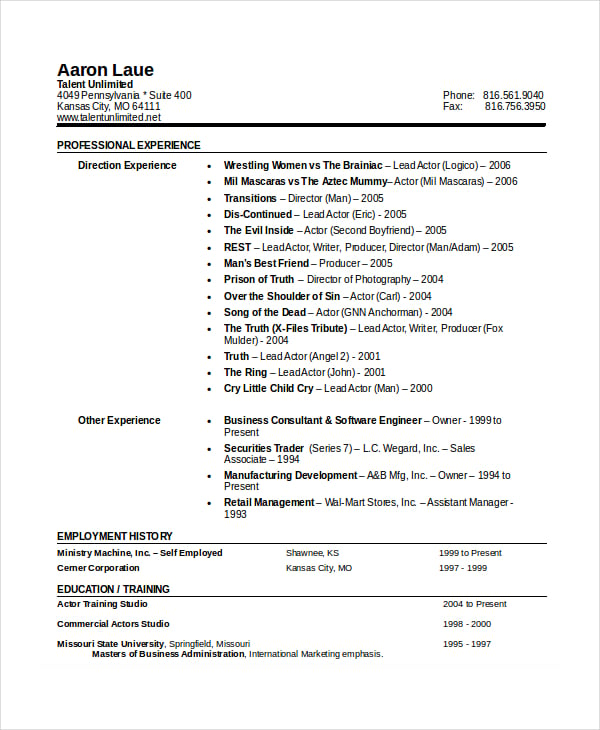 acting director resume free download