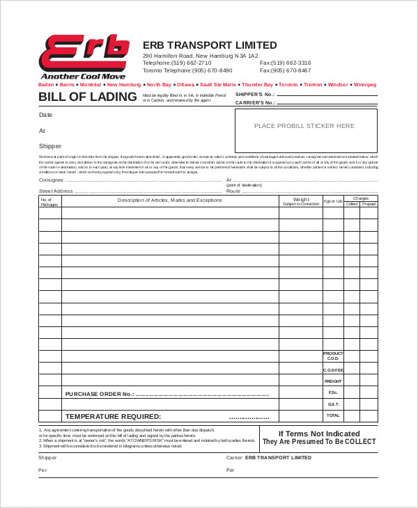 Simple Bill Of Lading Template 11 Free Word PDF Documents Download