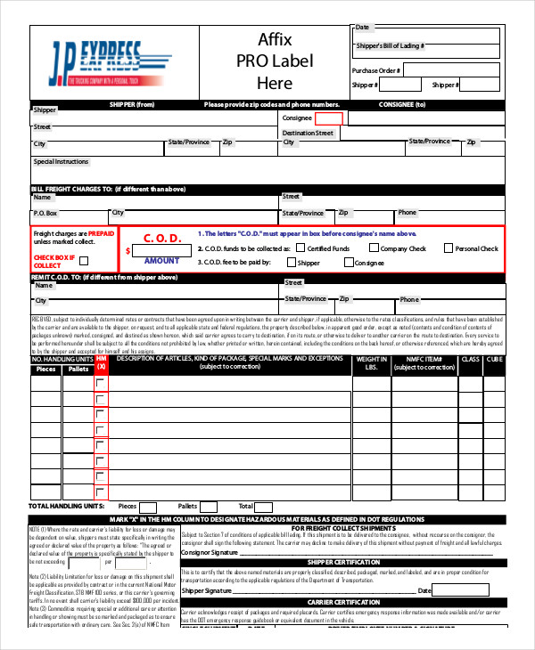 Simple Bill of Lading Template 11+ Free Word, PDF Documents Download