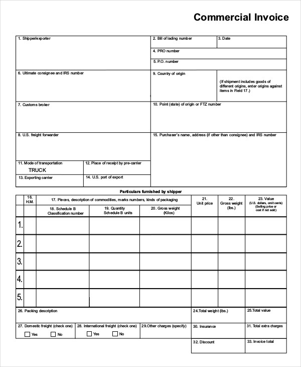 commercial bill of lading template