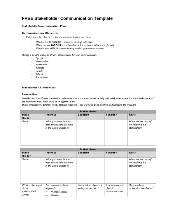 free stakeholder communication plan template
