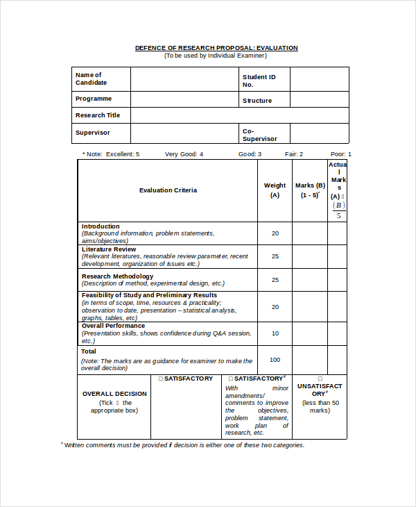 defence research proposal evaluation format