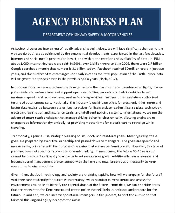 highway safety agency business plan template