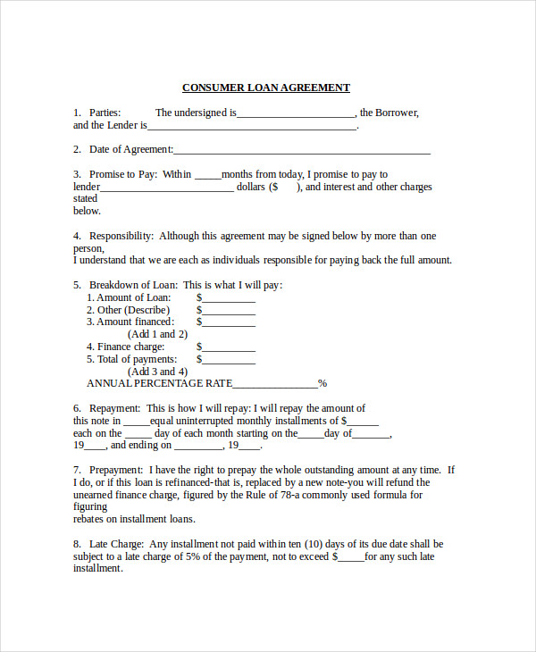 consumer loan agreement template