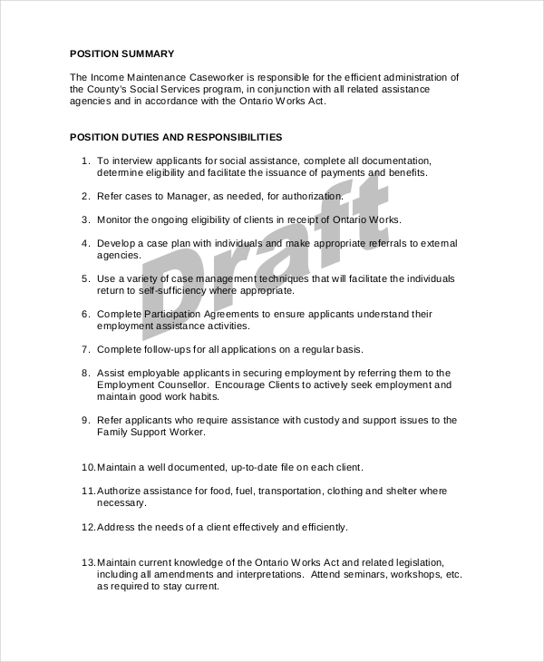 income maintenance caseworker job description in pdf