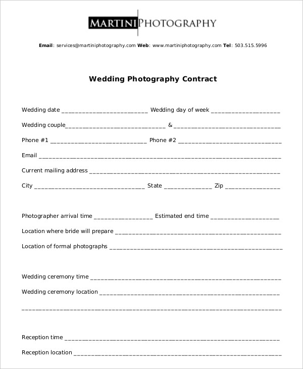 simple wedding photography contract