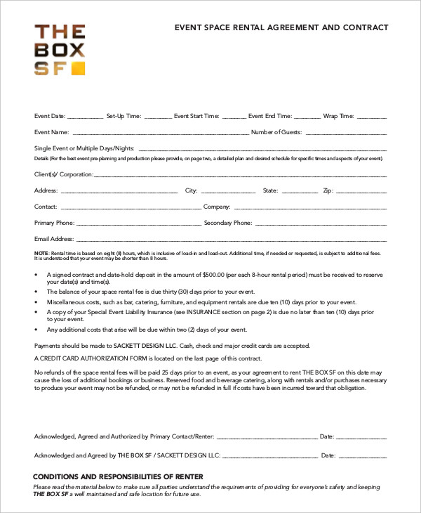 event room rental agreement template