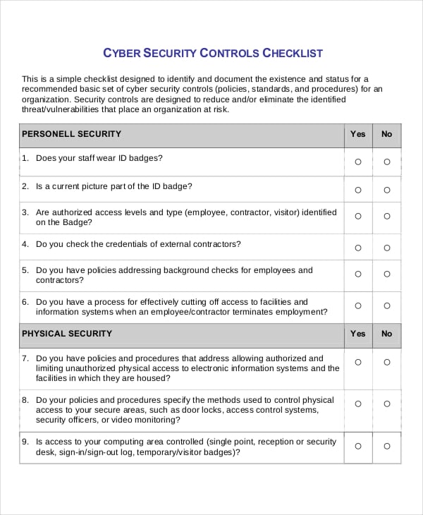 security audit checklist template 
