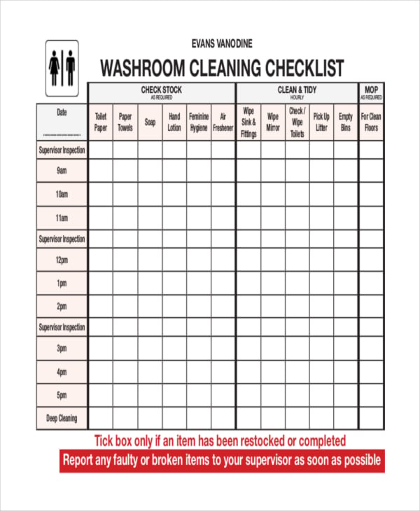 bathroom cleaning checklist template