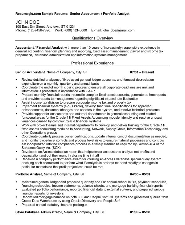 senior accountant resume in pdf