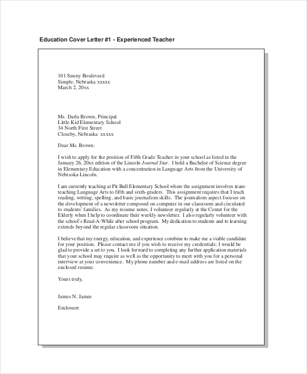 Teacher Cover Letter Example 12 Free Word Pdf Documents Download Free Premium Templates