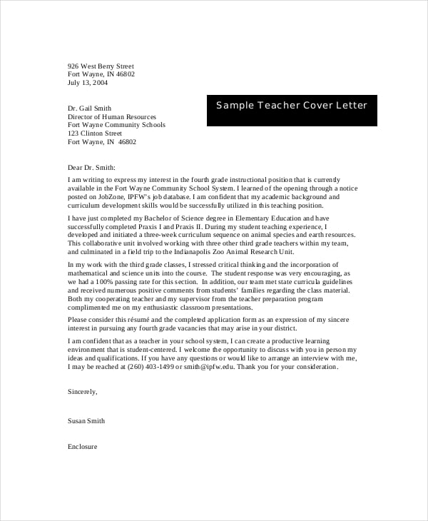 teacher cover letter free download