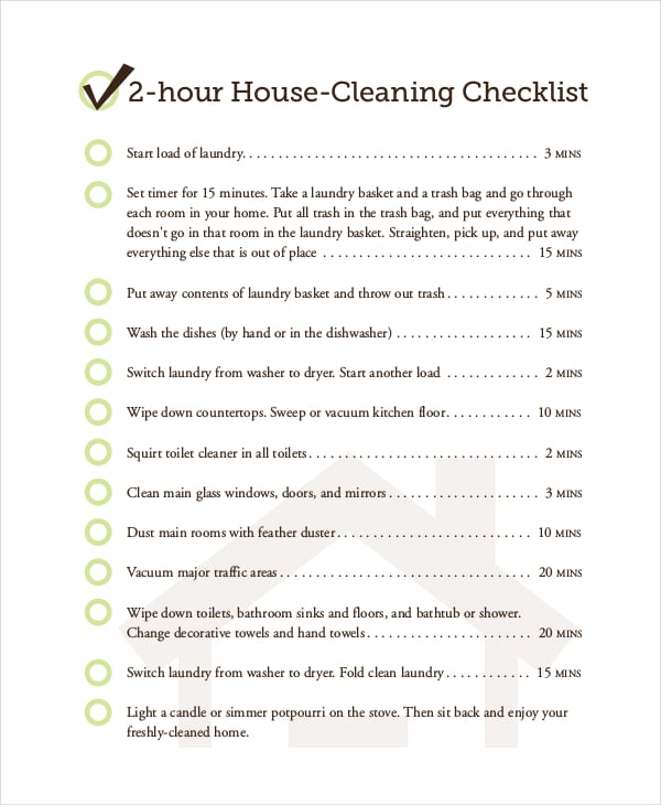 hour house cleaning checklist