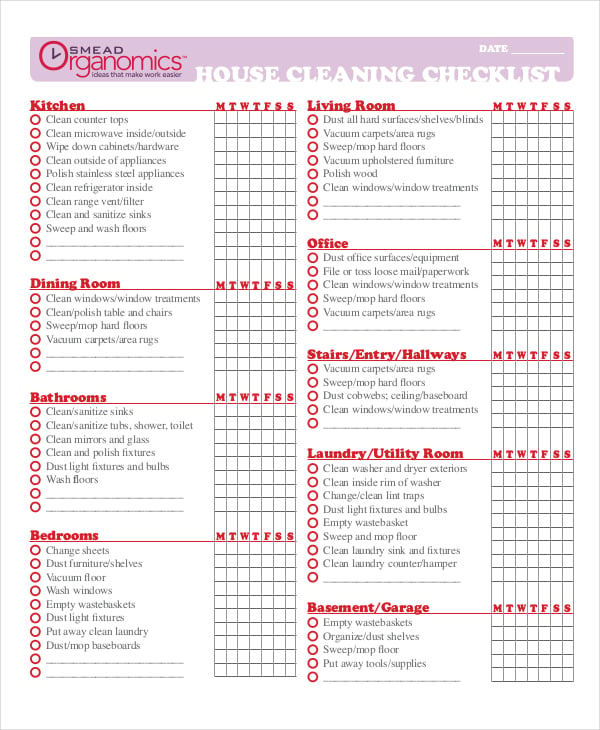 house cleaning checklist template1