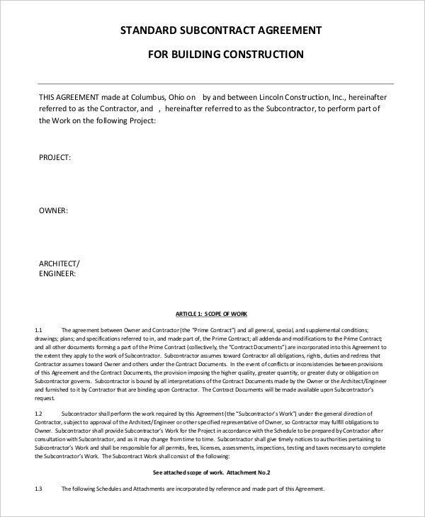 Simple Subcontractor Agreement Template DocTemplates