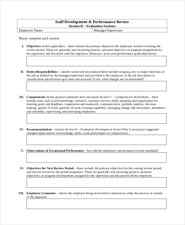 problem solving performance evaluation comments