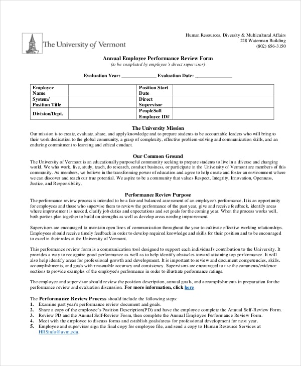 annual performance review form template