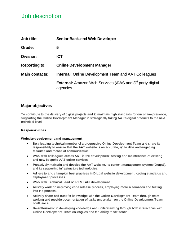 10 Web Developer Job Description Templates PDF DOC