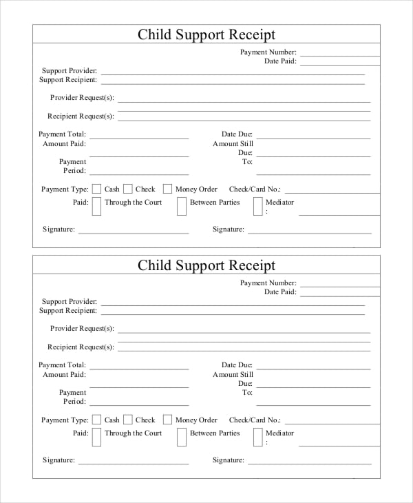 child support receipt template