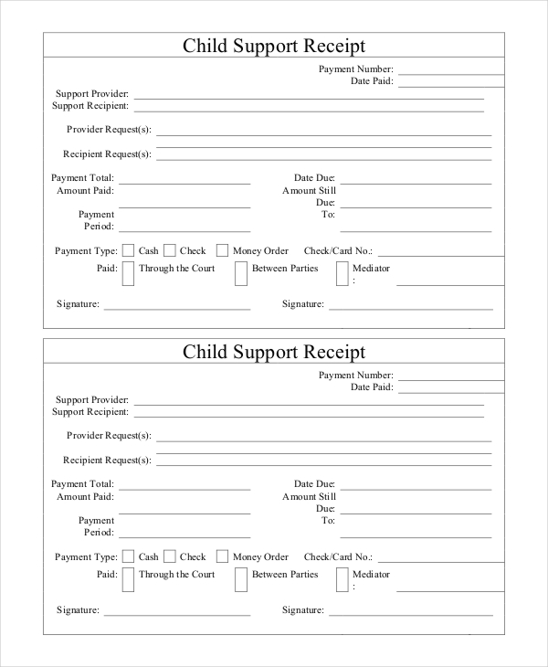 Printable Child Support Receipt Template