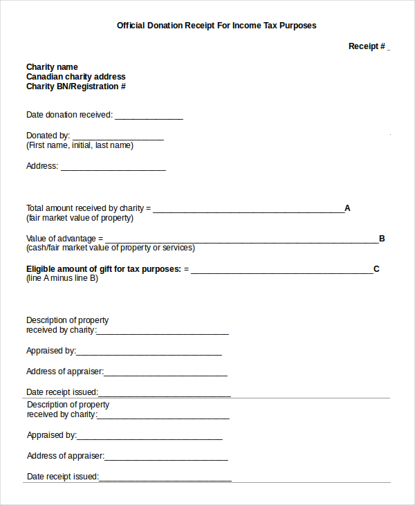 tax donation receipt template