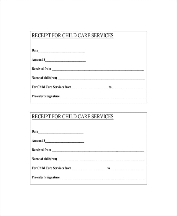 child care expenses receipt template