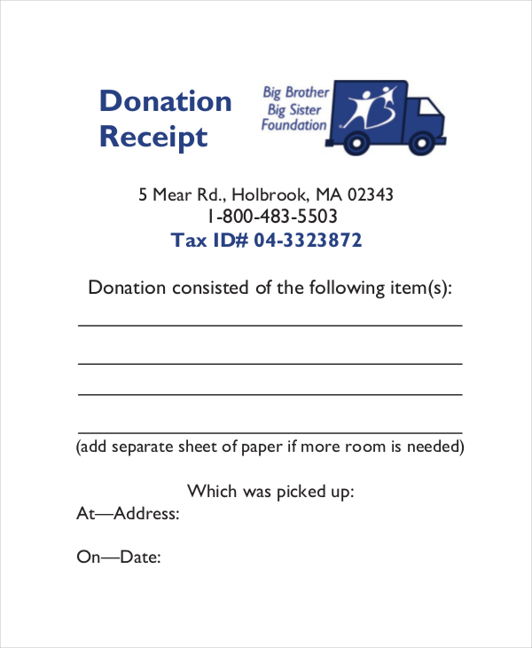 Printable Donation Receipt Template