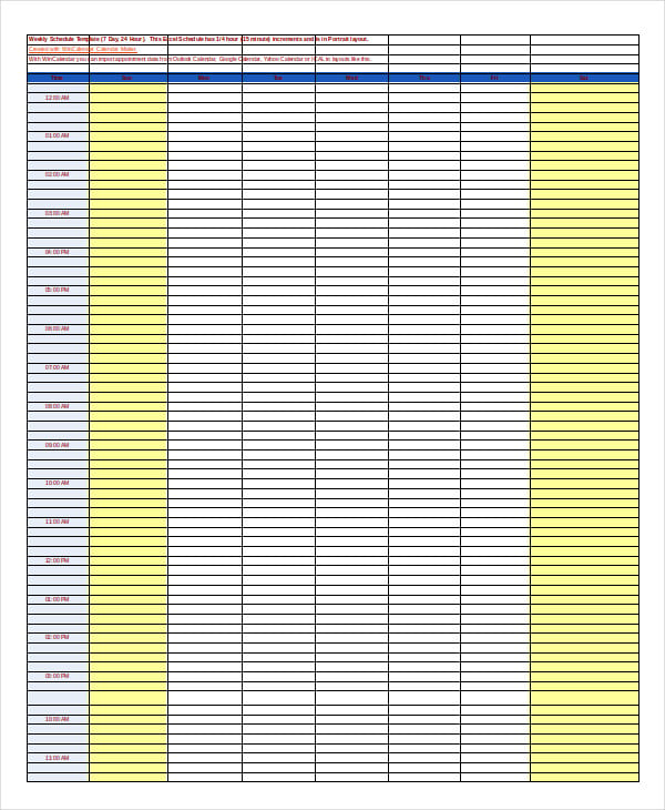 weekly schedule template excel
