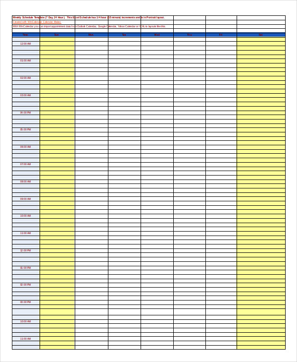 excel work week schedule template