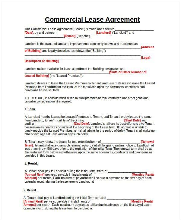 commercial rental lease agreement