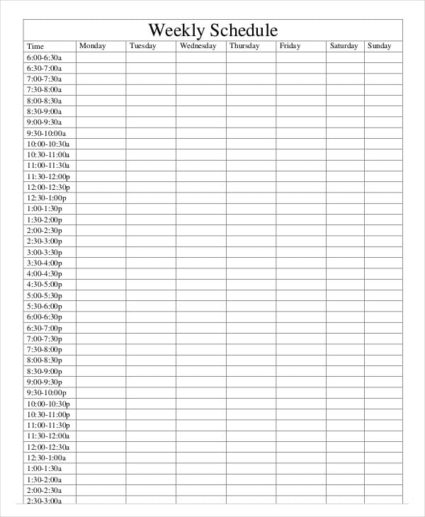sample weekly schedule template