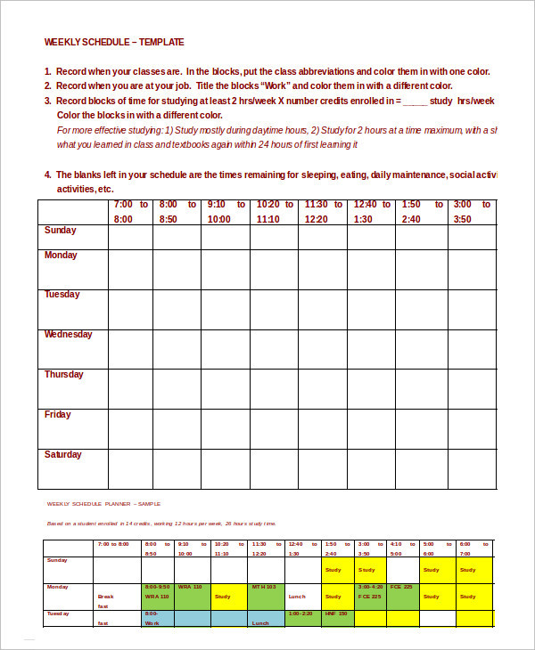 weekly schedule planner template