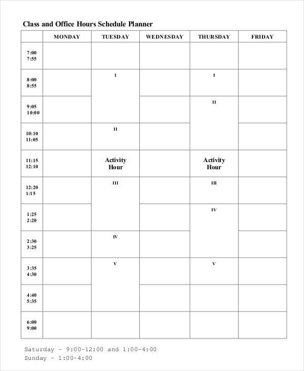 class and office hours schedule planner